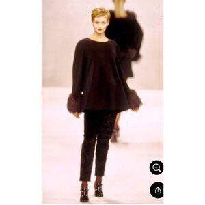 Isaac Mizrahi 6 8 Runway F/W 94 Faux Fur Sweater VTG Cigarette Pant Suit Black